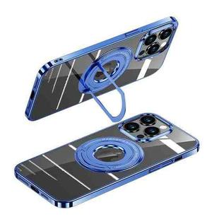 For iPhone 14 MagSafe Magnetic Holder Plating PC Phone Case(Blue)