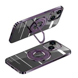 For iPhone 14 MagSafe Magnetic Holder Plating PC Phone Case(Purple)