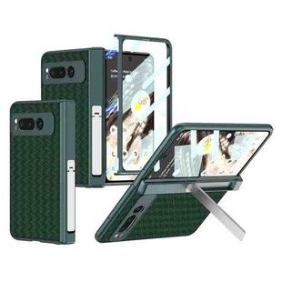 For Google Pixel Fold GKK Integrated Woven Folding Hinge Leather Phone Case with Holder(Green)