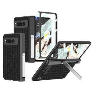 For Google Pixel Fold GKK Integrated Woven Folding Hinge Leather Phone Case with Holder(Black)