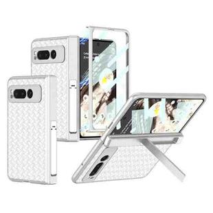 For Google Pixel Fold GKK Integrated Woven Folding Hinge Leather Phone Case with Holder(White)