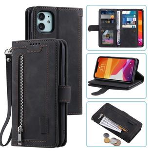 For iPhone 11 Nine Card Zipper Bag Horizontal Flip Leather Case With Holder & Card Slots & Photo Frame & Wallet(Black)