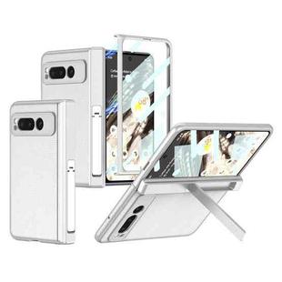 For Google Pixel Fold GKK Integrated Fold Hinge Leather Phone Case with Holder(White)