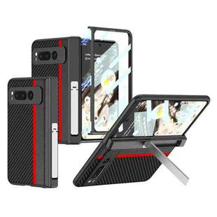 For Google Pixel Fold GKK Integrated Contrast Color Fold Hinge Leather Phone Case with Holder(Red)