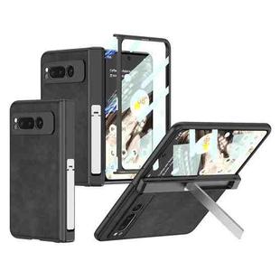 For Google Pixel Fold GKK Integrated Frosted Fold Hinge Leather Phone Case with Holder(Black)