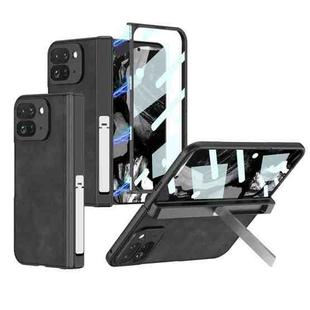 For Google Pixel 9 Pro Fold GKK Integrated Frosted Fold Hinge Leather Phone Case with Holder(Black)