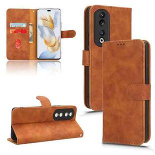 For Honor 90 Pro Skin Feel Magnetic Flip Leather Phone Case(Brown)
