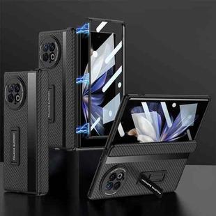 For vivo X Fold2 GKK Integrated Fold Hinge Leather Phone Case with Holder(Carbon Fibre Black)