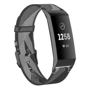 For Fitbit Charge 4 / Charge 3 / Charge 3 SE Stainless Steel Head Grain Nylon Denim Replacement Strap Watchband(Gray Stripe)