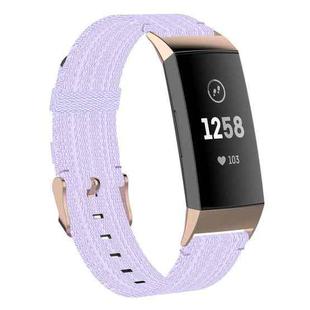 For Fitbit Charge 4 / Charge 3 / Charge 3 SE Stainless Steel Head Grain Nylon Denim Replacement Strap Watchband(Light Purple)