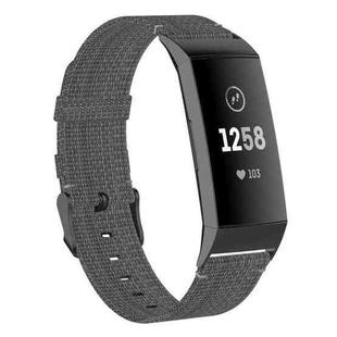 For Fitbit Charge 4 / Charge 3 / Charge 3 SE Stainless Steel Head Grain Nylon Denim Replacement Strap Watchband(Dark Gray)