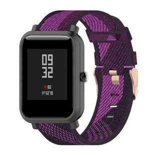 For Amazfit Bip Lite Version 1S / Bip S 20mm Nylon Denim Canvas Replacement Strap Watchband(Purple Stripe)