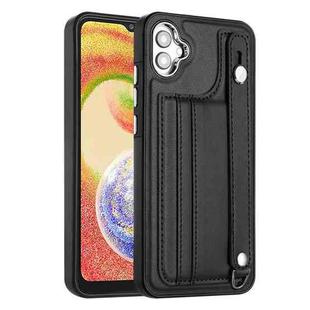 For Samsung Galaxy A04E / F04 / M04 Shockproof Leather Phone Case with Wrist Strap(Black)