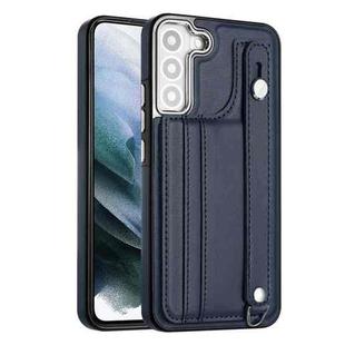 For Samsung Galaxy S23 Shockproof Leather Phone Case with Wrist Strap(Blue)