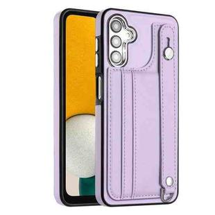 For Samsung Galaxy A04 4G Shockproof Leather Phone Case with Wrist Strap(Purple)