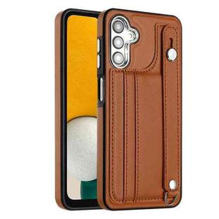 For Samsung Galaxy A04 4G Shockproof Leather Phone Case with Wrist Strap(Brown)