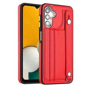 For Samsung Galaxy A13 5G / A04S / M13 5G Shockproof Leather Phone Case with Wrist Strap(Red)