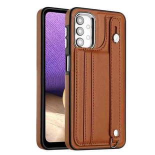For Samsung Galaxy A23 4G / F23 5G / M23 5G Shockproof Leather Phone Case with Wrist Strap(Brown)