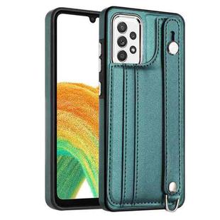 For Samsung Galaxy A33 5G Shockproof Leather Phone Case with Wrist Strap(Green)