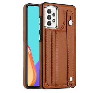 For Samsung Galaxy A72 4G / A72 5G Shockproof Leather Phone Case with Wrist Strap(Brown)
