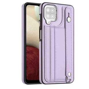 For Samsung Galaxy A12 4G / M12 Shockproof Leather Phone Case with Wrist Strap(Purple)