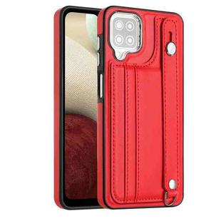 For Samsung Galaxy A12 4G / M12 Shockproof Leather Phone Case with Wrist Strap(Red)