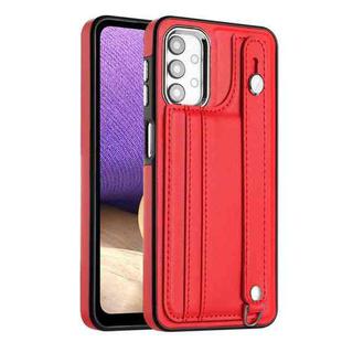 For Samsung Galaxy A32 5G Shockproof Leather Phone Case with Wrist Strap(Red)