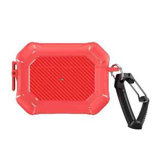 For AirPods Pro 2 Carbon Brazing Dimension TPU+PC Headphone Protective Cover with Switch Lock & Carabiner(Red)