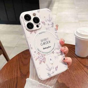 For iPhone 14 Pro Secret Garden Painted Silicone MagSafe Phone Case(White)