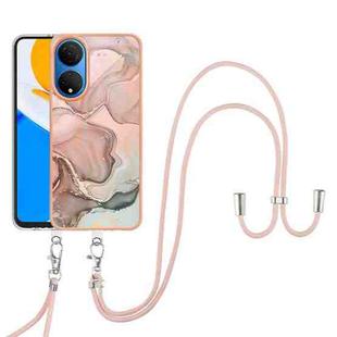 For Honor X7 Electroplating Marble Dual-side IMD Phone Case with Lanyard(Rose Gold 015)