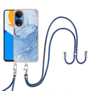 For Honor X7 Electroplating Marble Dual-side IMD Phone Case with Lanyard(Blue 018)
