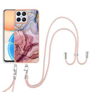 For Honor X8 4G Electroplating Marble Dual-side IMD Phone Case with Lanyard(Rose Red 014)