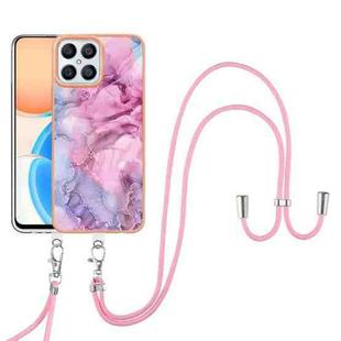 For Honor X8 4G Electroplating Marble Dual-side IMD Phone Case with Lanyard(Pink 013)