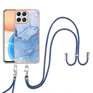 For Honor X8 4G Electroplating Marble Dual-side IMD Phone Case with Lanyard(Blue 018)