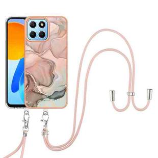 For Honor X8 5G Electroplating Marble Dual-side IMD Phone Case with Lanyard(Rose Gold 015)