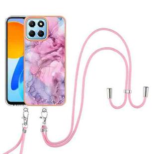For Honor X8 5G Electroplating Marble Dual-side IMD Phone Case with Lanyard(Pink 013)