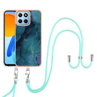 For Honor X8 5G Electroplating Marble Dual-side IMD Phone Case with Lanyard(Green 017)