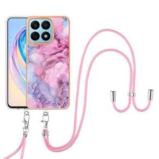 For Honor X8a Electroplating Marble Dual-side IMD Phone Case with Lanyard(Pink 013)