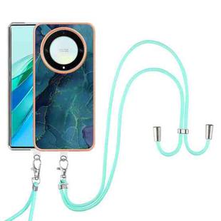 For Honor X9a / Magic5 Lite Electroplating Marble Dual-side IMD Phone Case with Lanyard(Green 017)