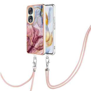 For Honor 90 5G Electroplating Marble Dual-side IMD Phone Case with Lanyard(Rose Red 014)