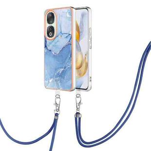 For Honor 90 5G Electroplating Marble Dual-side IMD Phone Case with Lanyard(Blue 018)