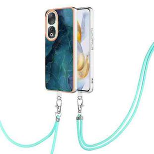 For Honor 90 5G Electroplating Marble Dual-side IMD Phone Case with Lanyard(Green 017)