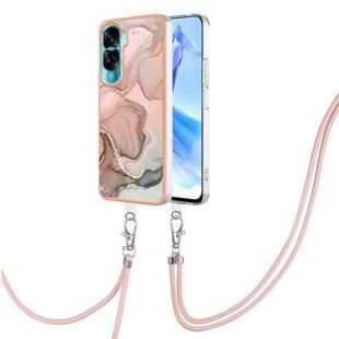 For Honor 90 Lite 5G Electroplating Marble Dual-side IMD Phone Case with Lanyard(Rose Gold 015)