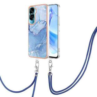 For Honor 90 Lite 5G Electroplating Marble Dual-side IMD Phone Case with Lanyard(Blue 018)