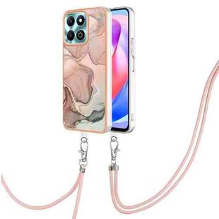 For Honor X6b Electroplating Marble Dual-side IMD Phone Case with Lanyard(Rose Gold 015)