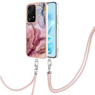 For Honor 200 Lite Global Electroplating Marble Dual-side IMD Phone Case with Lanyard(Rose Red 014)