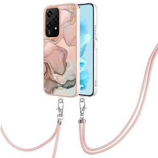 For Honor 200 Lite Global Electroplating Marble Dual-side IMD Phone Case with Lanyard(Rose Gold 015)