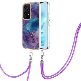 For Honor 200 Lite Global Electroplating Marble Dual-side IMD Phone Case with Lanyard(Purple 016)