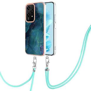 For Honor 200 Lite Global Electroplating Marble Dual-side IMD Phone Case with Lanyard(Green 017)