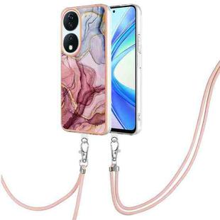 For Honor X7b 4G / 5G Electroplating Marble Dual-side IMD Phone Case with Lanyard(Rose Red 014)